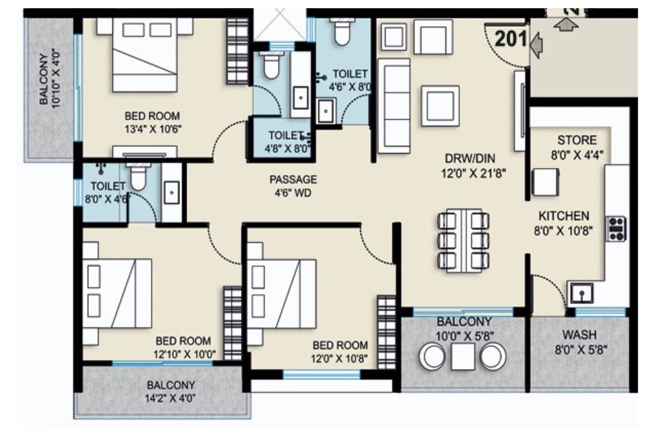 Click me 3BHK Floor Plan